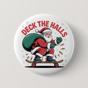 Kerstman Skateboarden Schaatsliefhebbers Ronde Button 5,7 Cm
