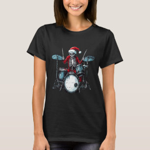 Kerstman skelet drumspelend drummer percussionist t-shirt