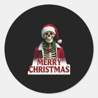 Kerstman Skelet Outfit Schedel Grappig Kerstfeest  Ronde Sticker