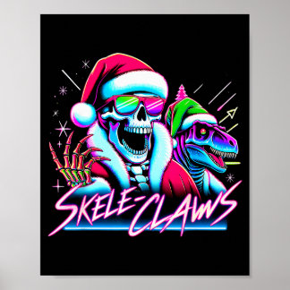Kerstman skelet rijdt op T Rex dinosaurus Grappige Poster