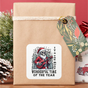 Kerstman skelet speelt gitaar met Kerstmis Vierkante Sticker