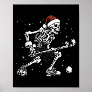 Kerstman Skelet Speelt Veldhockey Grappige Kerstmi Poster
