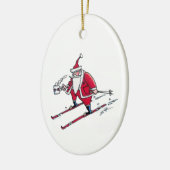 Kerstman Skiën ovale keramische versiering Keramisch Ornament (Links)