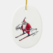 Kerstman Skiën ovale keramische versiering Keramisch Ornament (Voorkant)