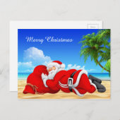 Kerstman slapen op het strand feestdagenkaart (Voorkant / Achterkant)
