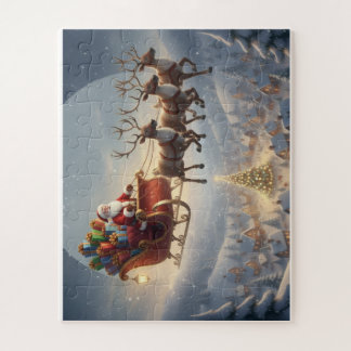 Kerstman slee, 3D Kerstmis, Winterdorp, Kinderen Legpuzzel
