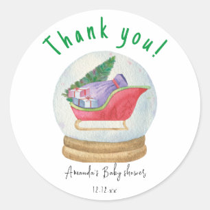 Kerstman slee - bedankt baby shower ronde sticker