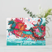 Kerstman slee Custom Prettig Kerstfeest Feestdagenkaart (Staand voorkant)