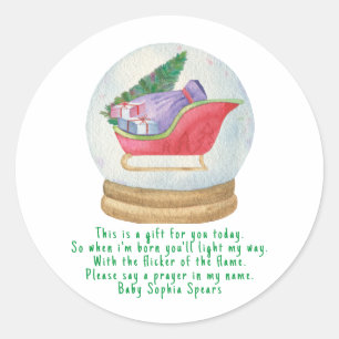 Kerstman slee. Gebedskaarsetiket Ronde Sticker