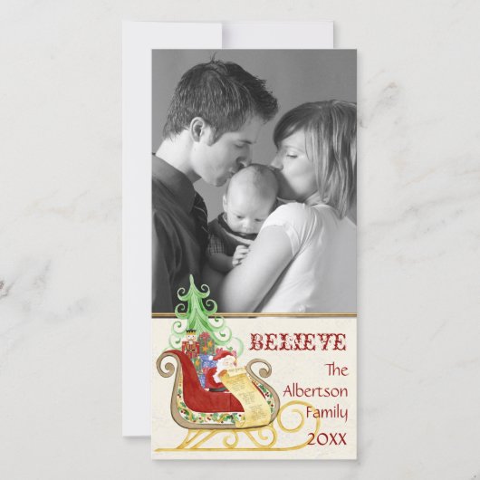 Kerstman slee kerst foto fotokaart feestdagenkaart (Voorkant)