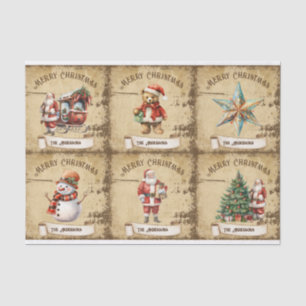 Kerstman slee Kerstman boom Ster Beer vintage Tissuepapier