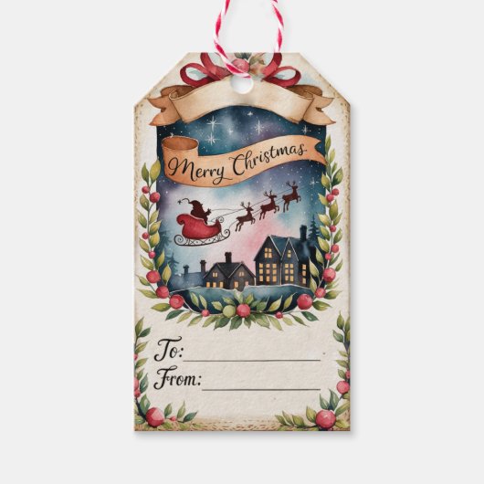 Kerstman slee Kerstmis Cadeaulabel (Voorkant)