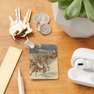 Kerstman slee met rendieren in vintage stijl sleutelhanger