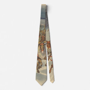 Kerstman slee met rendieren in vintage stijl stropdas