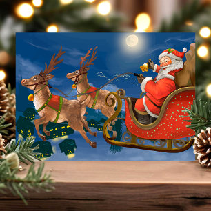Kerstman slee met rendieren vakantie ansichtkaart feestdagenkaart