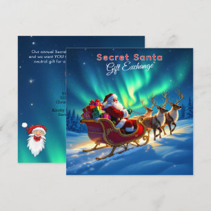 Kerstman slee & Noorderlicht Secret Santa-feest Kaart