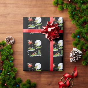 Kerstman slee rijdt alligator Kerstmis grappig Ker Cadeaupapier