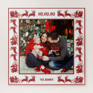  Kerstman slee rijdt Kerstmis Familie Foto  Legpuzzel