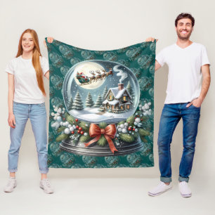 Kerstman slee-rit in Sneeuwbol Wonderland Fleece Deken