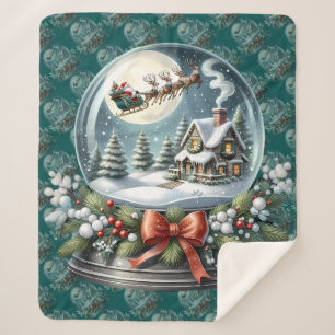 Kerstman slee-rit in Sneeuwbol Wonderland Sherpa Deken