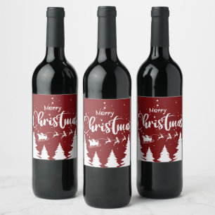 Kerstman slee wijnlabel - Aangepaste kerstontwerp! Wijn Etiket