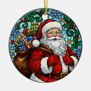 Kerstman Sneeuw Hulst Kerstbal Keramisch Ornament