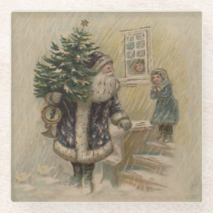 Kerstman Sneeuw Kerstboom Glazen Onderzetter