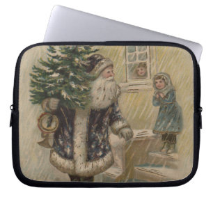 Kerstman Sneeuw Kerstboom Laptop Sleeve