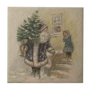 Kerstman Sneeuw Kerstboom Tegeltje