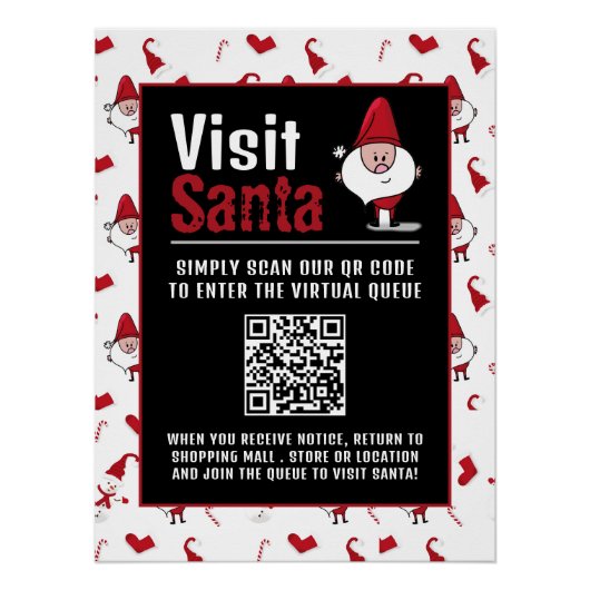 Kerstman & Sneeuwman, Bezoek Santa, QR Code Queue Perfect Poster (Voorkant)