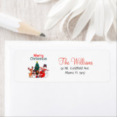 Kerstman, sneeuwman en rendier vrolijk kerstfeest etiket (Insitu)