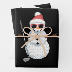 Kerstman Sneeuwman Golfbal Kerst Golfer Cadeau Inpakpapier Vel