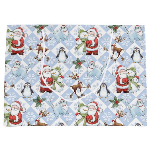 Kerstman, Sneeuwman, Rudolph, Kat Groot Cadeauzakje (Voorkant)