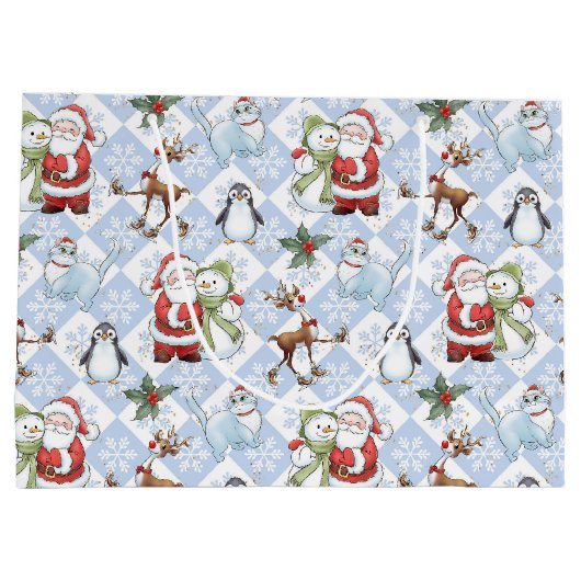 Kerstman, Sneeuwman, Rudolph, Kat Groot Cadeauzakje (Achterkant)