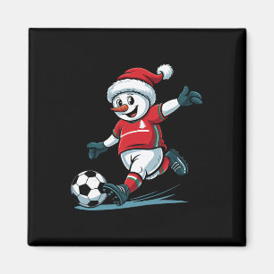 Kerstman Sneeuwman Voetbal Spelend Grappig Peuter Magneet
