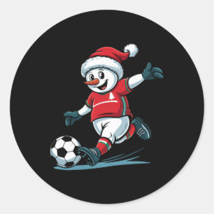 Kerstman Sneeuwman Voetbal Spelend Grappig Peuter Ronde Sticker