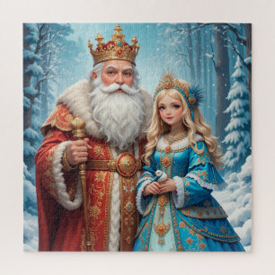 Kerstman Sneeuwmeisje Kerstmis Puzzel Feestdag