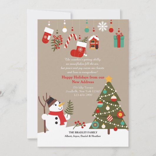 Kerstman Sneeuwpop Verhuisbericht Feestdagenkaart (Voorkant)