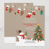 Kerstman Sneeuwpop Verhuisbericht Feestdagenkaart (Voorkant / Achterkant)