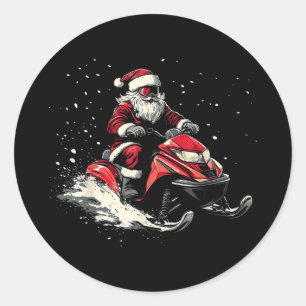 Kerstman Sneeuwscooter Motor Slede Grappige Kerstm Ronde Sticker