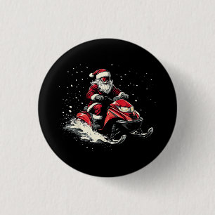 Kerstman Sneeuwscooter Motorslee Fun Kerstmis Ronde Button 3,2 Cm