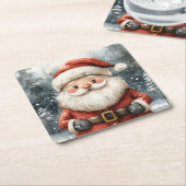 Kerstman Sneeuwval Plein Onderzetters (Schuin)