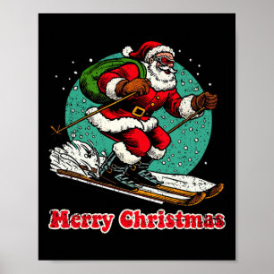 Kerstman Snowboarden Vrolijk Kerstfeest Winter Ho Poster