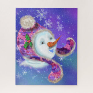 Kerstman: Snowman in Paars roze Pet Legpuzzel