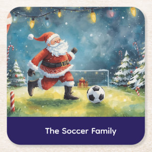 Kerstman Soccer Kerstfeest Vierkante Kartonnen Onderzetter