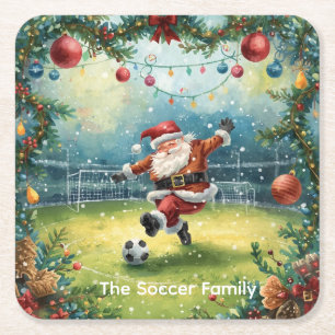 Kerstman Soccer Kerstfeest Vierkante Kartonnen Onderzetter