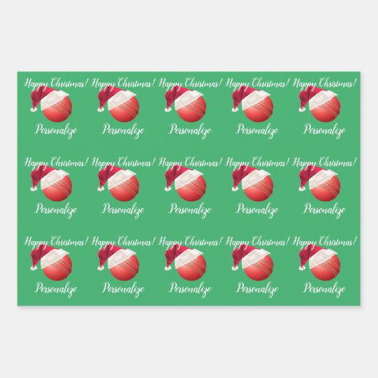 Kerstman, speciaal ontworpen met cricket Ball Sant Inpakpapier Vel (Voorkant)