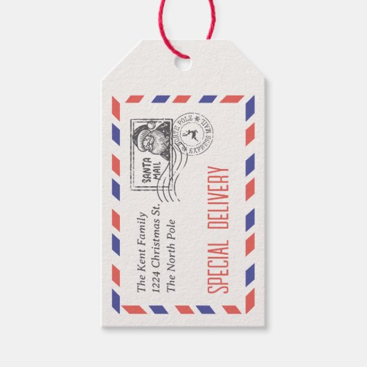 Kerstman speciale bezorging mail envelop cadeaulabel (Voorkant)