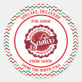 Kerstman Speciale levering met naam Ronde Sticker (Voorkant)