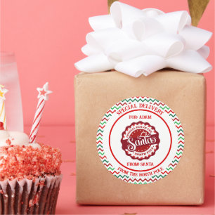 Kerstman Speciale levering met naam Ronde Sticker